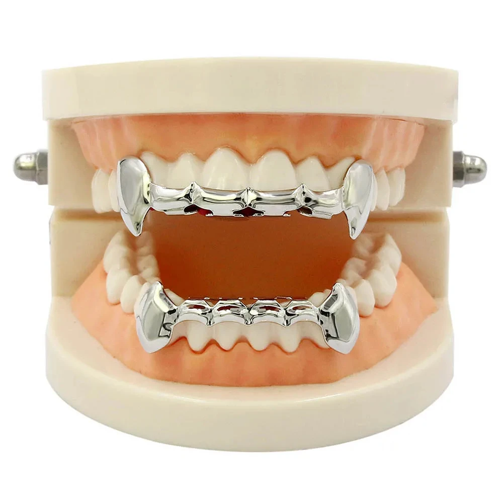 YOUNGX Hip Hop Vampire Fangs Teeth Grillz Top Bottom Glossy Tooth Caps For Women Men Jewelry Halloween Cosplay Gift - view 3