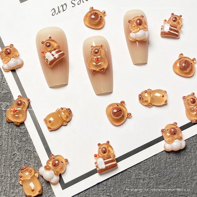 

10pcs Resin Cute Cartoon Kapibala Nail Art Decoration Brown Capybara Nail Charms Nail Accessories DIY Crafts Фигурки Для Ногтей