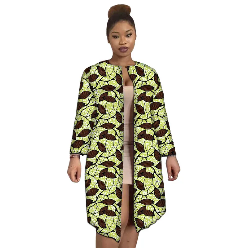 

Colorful African Print Women's Cardigan Jackets Original Design Neck Collarless Long Coat Tailored Open Stitch Garment