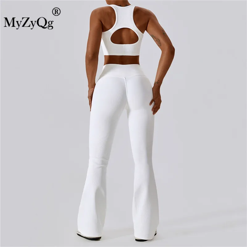 

MyZyQg Women Quick Dry Vest Hollow Yoga Two-piece Set Tight Running Fitness Sports Gym Pilate Flared Trousers Pant Suit Clothes