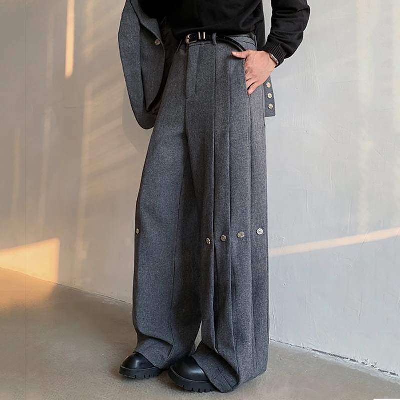 FEWQ Niche Deconstruction Loose Men Pants 2024 Pleated Solid Color Wide Leg Male Trousers Korea Fashion Male Tops 24E2837