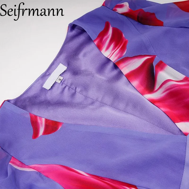 Seifrmann Damen-Elegantes Partykleid, langärmelig, V-Ausschnitt, Blumendruck, modisches Ballkleid, große Schaukel-Kleider, Frühling, Sommer, 2025, Neu