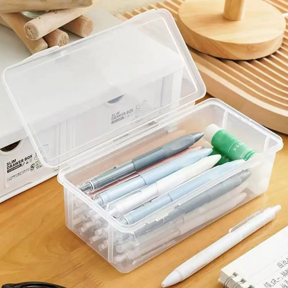 Bleistift-Organizer mit Griff, stapelbares Federmäppchen, transparente stapelbare Bleistiftbox mit aufsteckbarem Deckel, zusätzliches Fassungsvermögen für die Schule