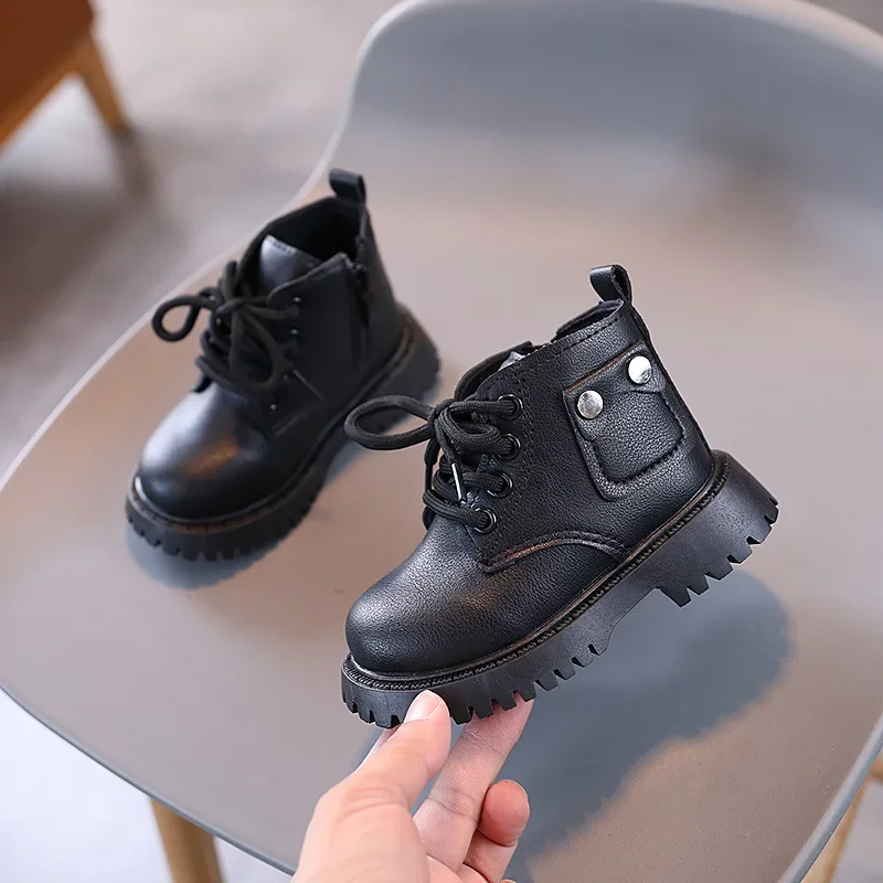 Spring Autumn Children\'s Boot Solid Color Causal Black School Boots for Girls Fashion Non-slip Kids Boys Platform Ankle Boots