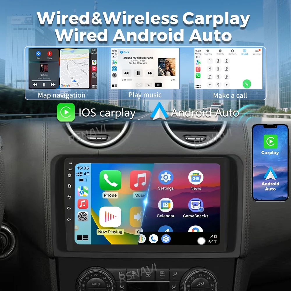 Qualcomm 16G - 512G Android 16 Carplay Auto Car Radio Multimedia Player For Mercedes Benz CLASS ML W164  2005 - 2012 2K Screen
