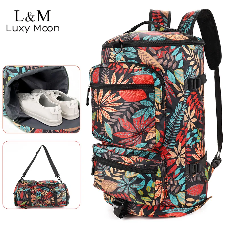 

Fashion Bucket Travel Backpack Women Men Leaves Graffiti Prints Luggage Shoulder Pack Large Capacity Trip Carry On Bag XAH