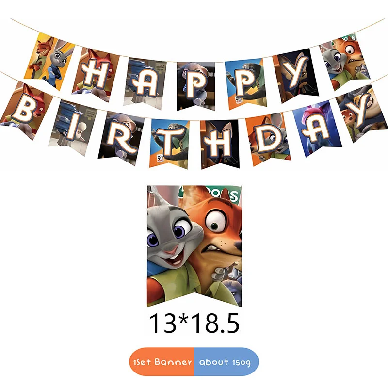 Disney Zootopia Birthday Party Decorations Balloon Banner Tableware Cake Topper Party Festival Activity Supplies Baby Shower