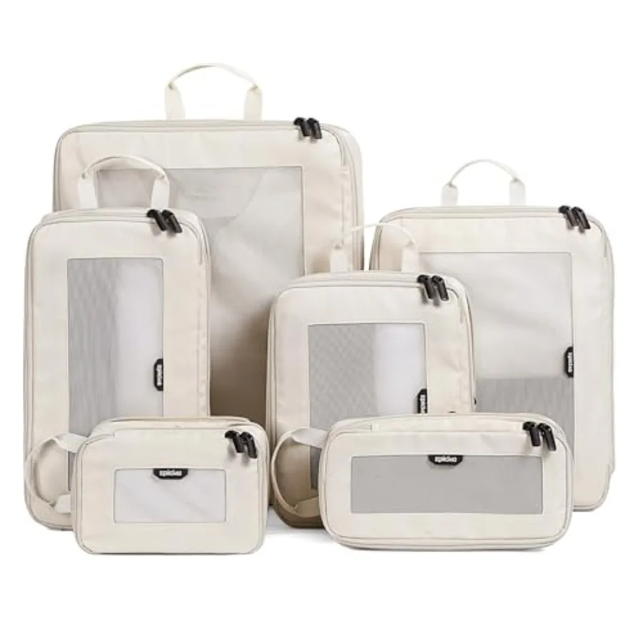 

Компрессионные упаковочные кубики TripCozy - набор из 6 прочных дорожных органайзеров с сетчатым верхом, расширяемые аксессуары для путешествий