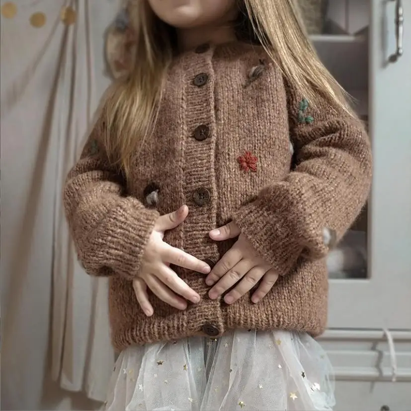 

Baby Girl Embroidery Sweater Autumn Winter New Cardigan Children Clothes Kids Knitting Coats 1-8 Years Girl Knitting Tops Wz891