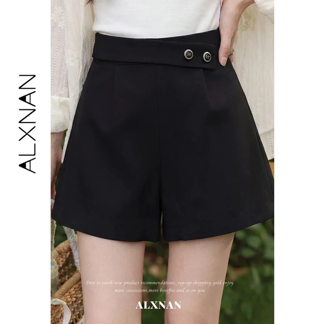 

ALXNAN Black Shorts Women 2026 Summer Elegant Wide Leg Baggy Shorts Fashion Casual Beach Holiday Female Short Pants L63206