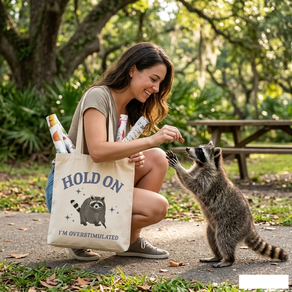 

Raccoon hold On I'm Overstimulated Funny Raccoon Meme pattern Tote Bag Shoulder Bag For Travel Daily Women's Reusable Shopping