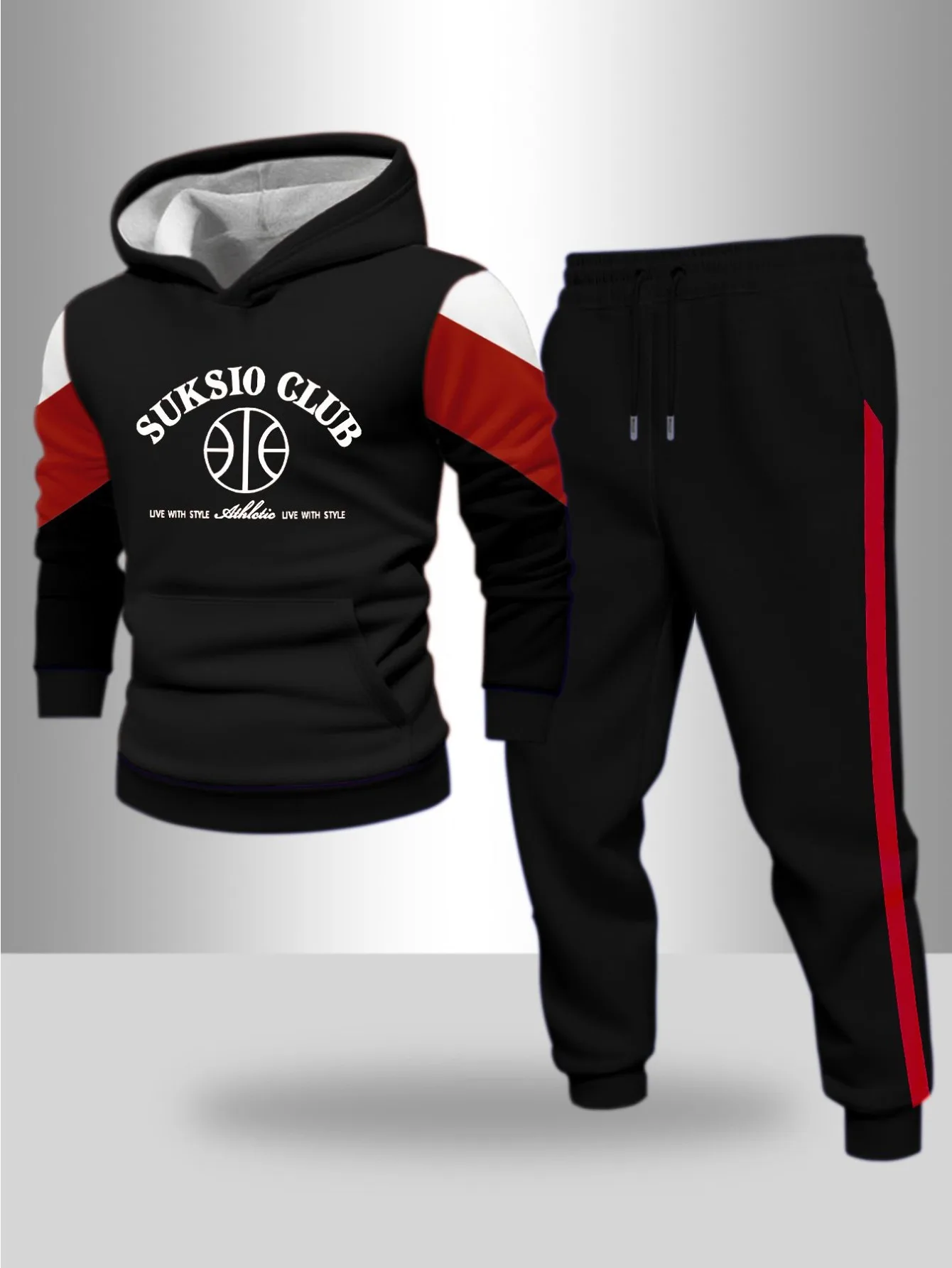 بدلة رياضية بغطاء للرأس بطباعة رقمية للرجال أوروبية وأمريكية - قماش سويت شيرت عالي الجودة وصديق للبشرة