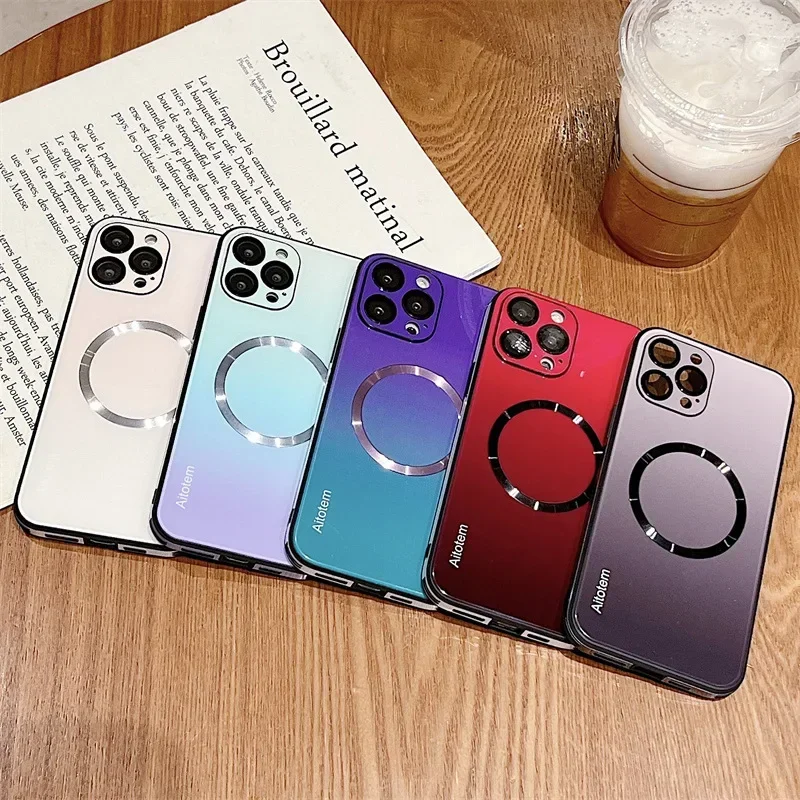 Gradient Magnetic Case for iPhone 16 15 14 13 Pro Max Plus Mag-safe Shell Shockproof Hard Cover Wireless Charging Bumper Funda
