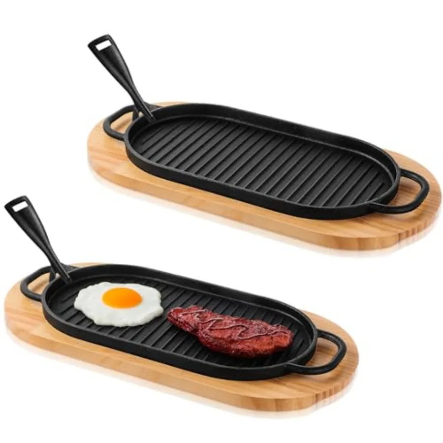 

Pcs Cast Iron Fajita Skillet Pan Set Sizzling Steak Plate with Wooden Base and Removable Handle Cast Iron Grill Frying Pan for