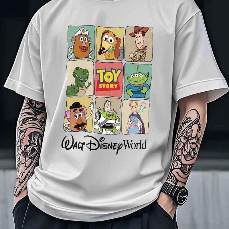 

Мужская футболка с рисунком «История игрушек Диснея», мужская футболка, новая летняя повседневная мода, мужское и женское уличное платье для пар