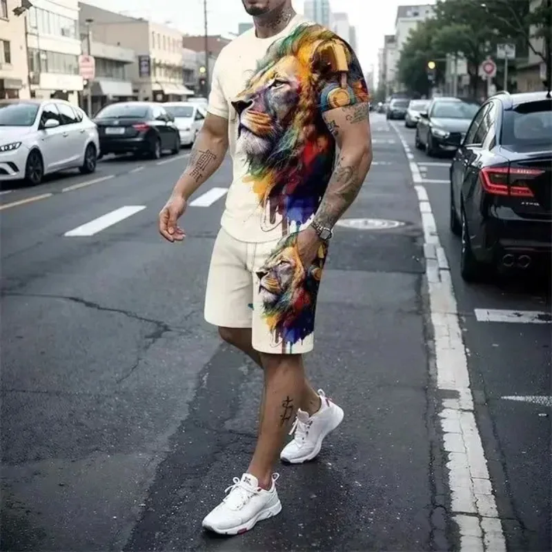 

2025 3D Printed Men's Short Sleeved Shorts Set Outdoor Sports Men's Beach Shorts Summer Casual Daily Men's T-shirt