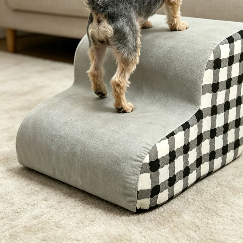 2-Step Soft Pet Stairs For Small Dogs Anti-Slip Flannel Dog Ramp Steps with Removable Cover - view 5