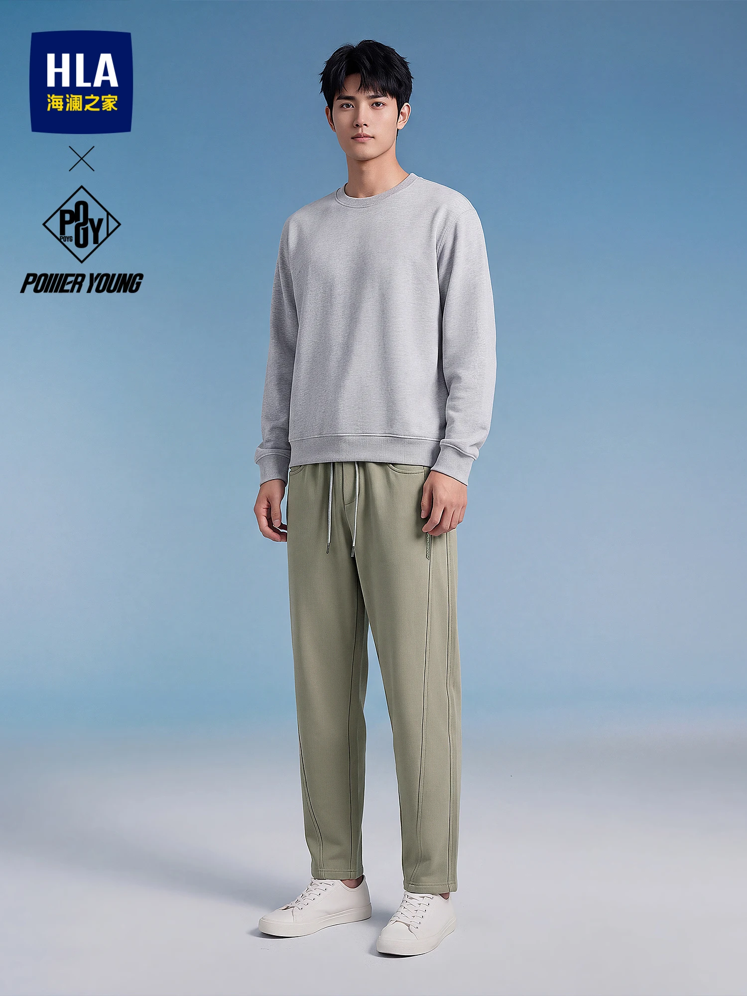 Power Young Series Men's Casual Pants New Fleece Bent Knife Autumn Winter Straight Leg Pants Comfortable Loose Fit Youthful