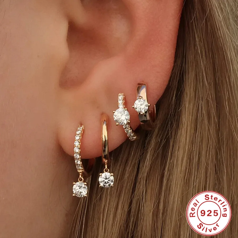 Boako-pendientes de aro pequeño para mujer, de plata de Ley 925, con textura de estrella, joyería circular para el cartílago de la oreja, plata 925