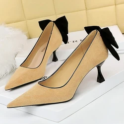 BIGTREE Shoes Bowknot Female Kitten Heels Suede Women Pumps Spring New High-heels Fashion Sweet Ladies Shoes Luxury Pumps