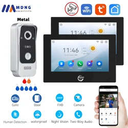 7 Inch Tuya Smart Wifi Video Doorbell Intercom Sysyem Two Monitors FHD 1080P Wireless Video Doorphone for Multifamily Apartment