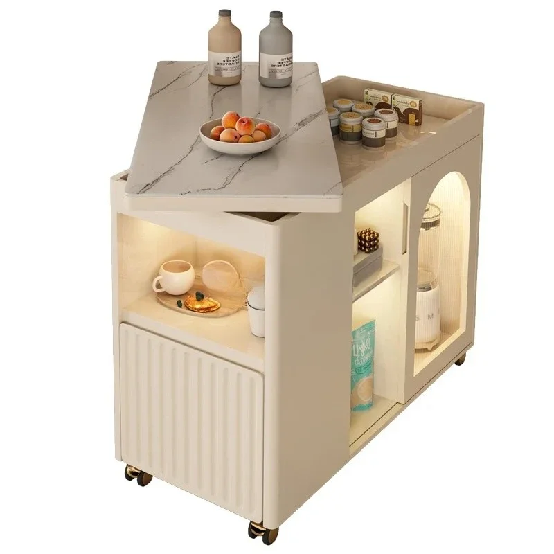 Sofa side cabinet French cream wind small coffee table rotatable living room tea cart movable side table