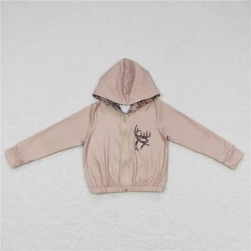 New Fashion Hot Sale Baby Girls Duck Brown Zip-Up Hooded Long Sleeve Top Wholesale Boutique Children Long Sleeve Coat Shirt