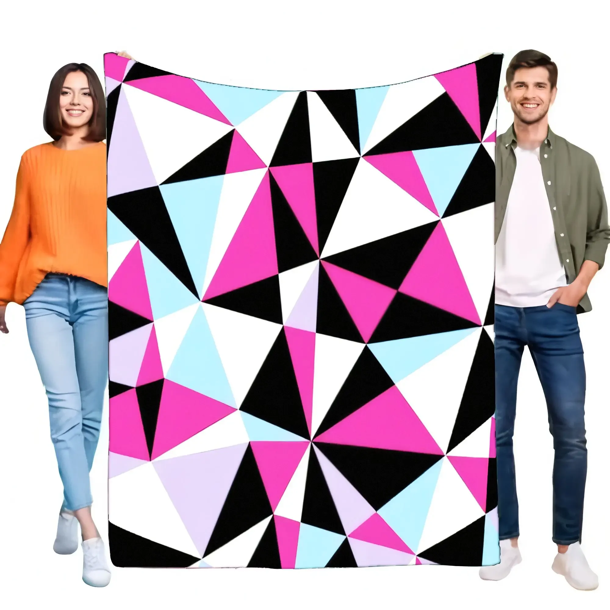 

Modern Abstract Geometric Triangle Throw Blanket Vibrant Pink Black Blue White Soft & Cozy Flannel Bed Sofa Home Decor Unique Gi
