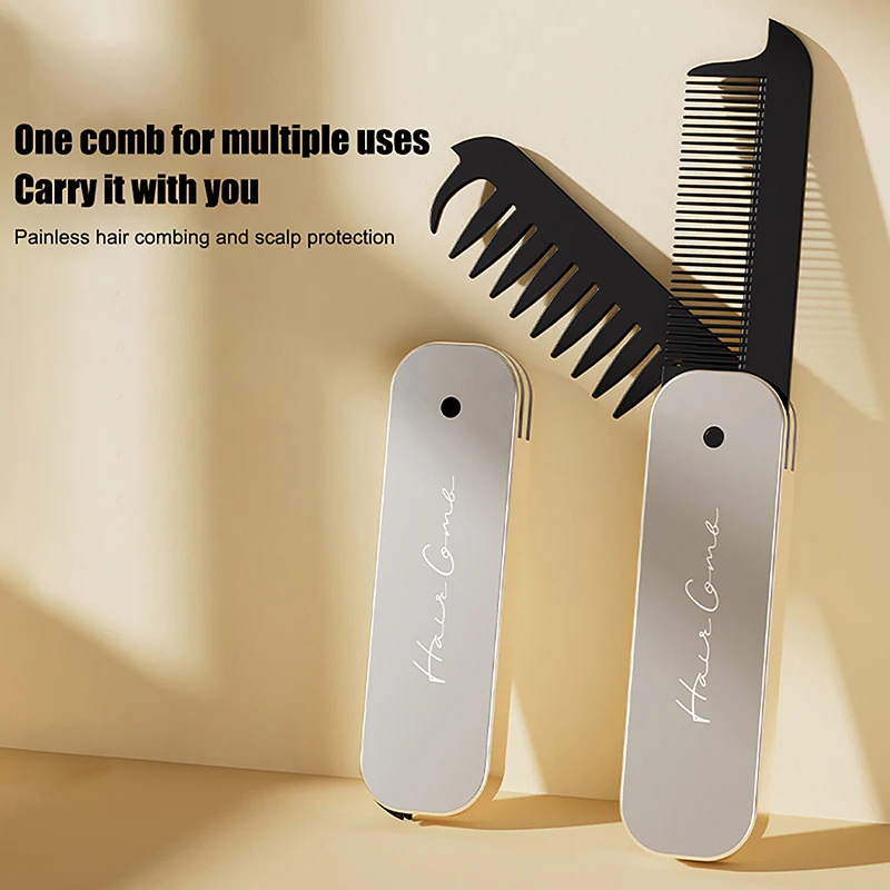 

2 In 1 Portable Folding Comb Women Men Pocket Comb For Travel Styling Tool Mini Fluffy Hair Brush 180 Degree Free Rotation