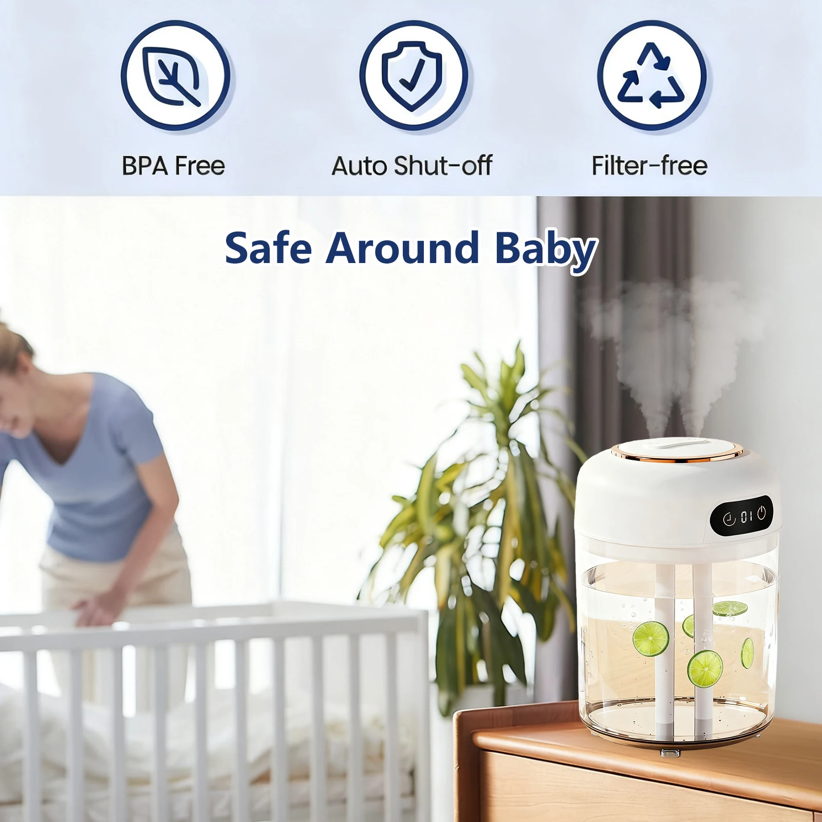 4.5L Cool Mist Humidifier for Home Quiet Design with Dual Nozzles Suitable for Bedrooms Baby Nurseries Plants