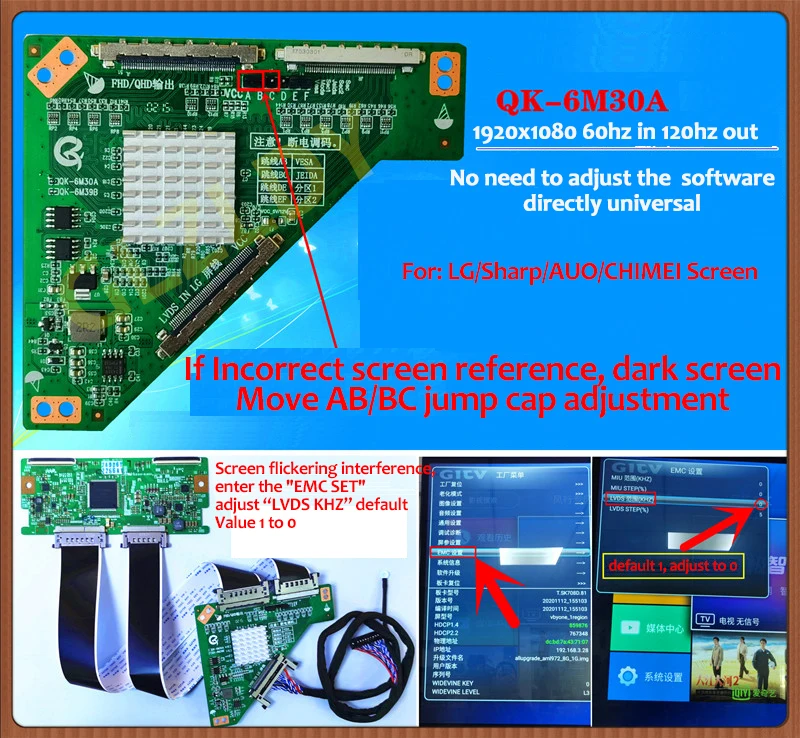 Schermo LED LCD universale da 60HZ a 120HZ TURN board QK-6M30B PL.