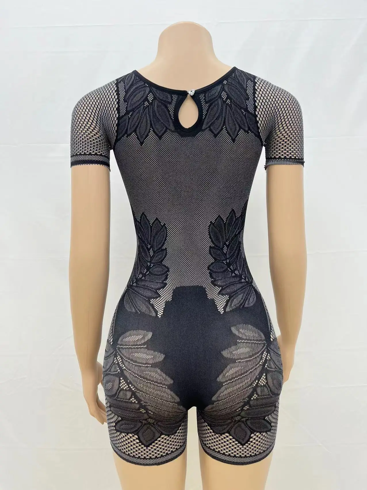 Jumpsuits Women Sexy Hollow Out Shorts One Piece Short Sleeve Slim Y2k Streetwear Rompers Bodycon Sheath Knit Playsuits Summer - Image 6