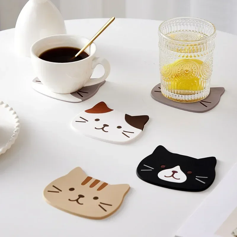 1 Cute Cat Insulated Anti slip Tea Cup Water Universal Dining Table Cup Mat PVC Soft Rubber Gift