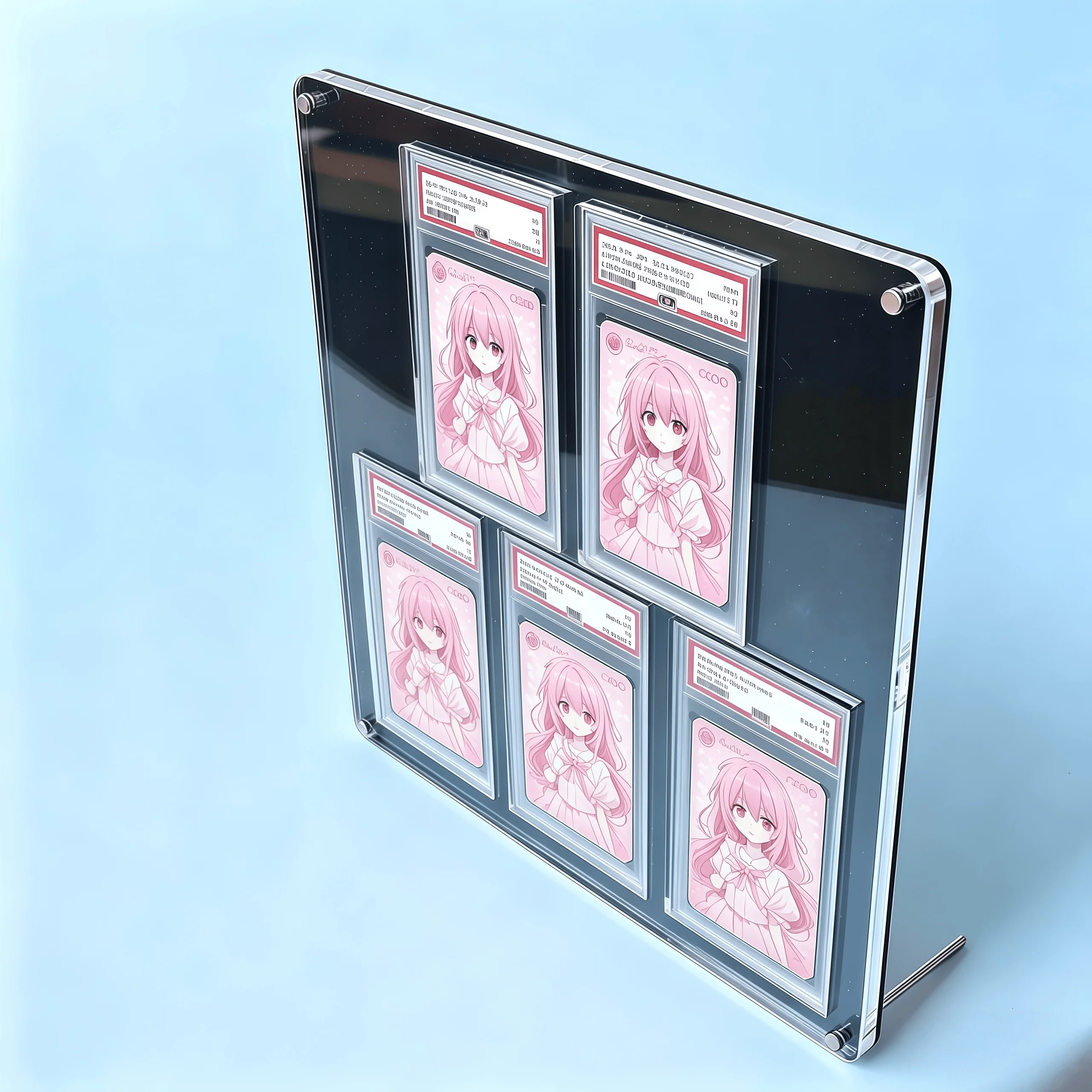 5-slot-clear-acrylic-graded-card-display-stand-black-card-holder-ptcg-pokemon-yu-gi-oh-graded-trading-cards-crystal-clear-edges