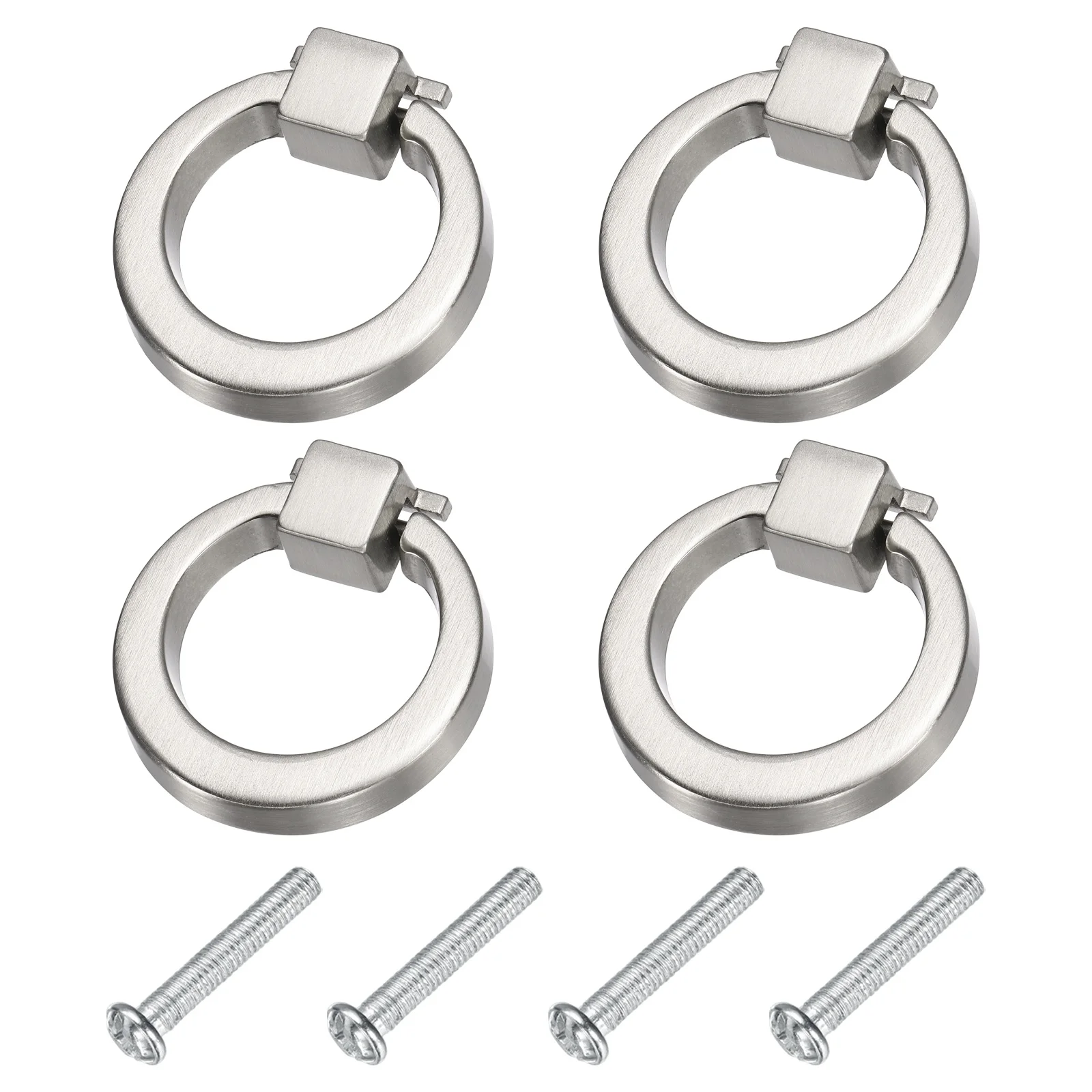 4/8Pc Drawer Pulls Rings Zinc Alloy Solid Furniture Ring Pull Single Hole Dresser Door Handles with Screws for Cupboard Wardrobe