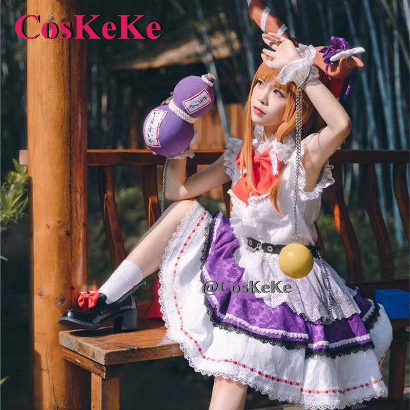 

CosKeKe [Customized] Ibuki Suika Cosplay Anime Game Touhou Project Costume Sweet Elegant Uniform Dress Role Play Clothing New