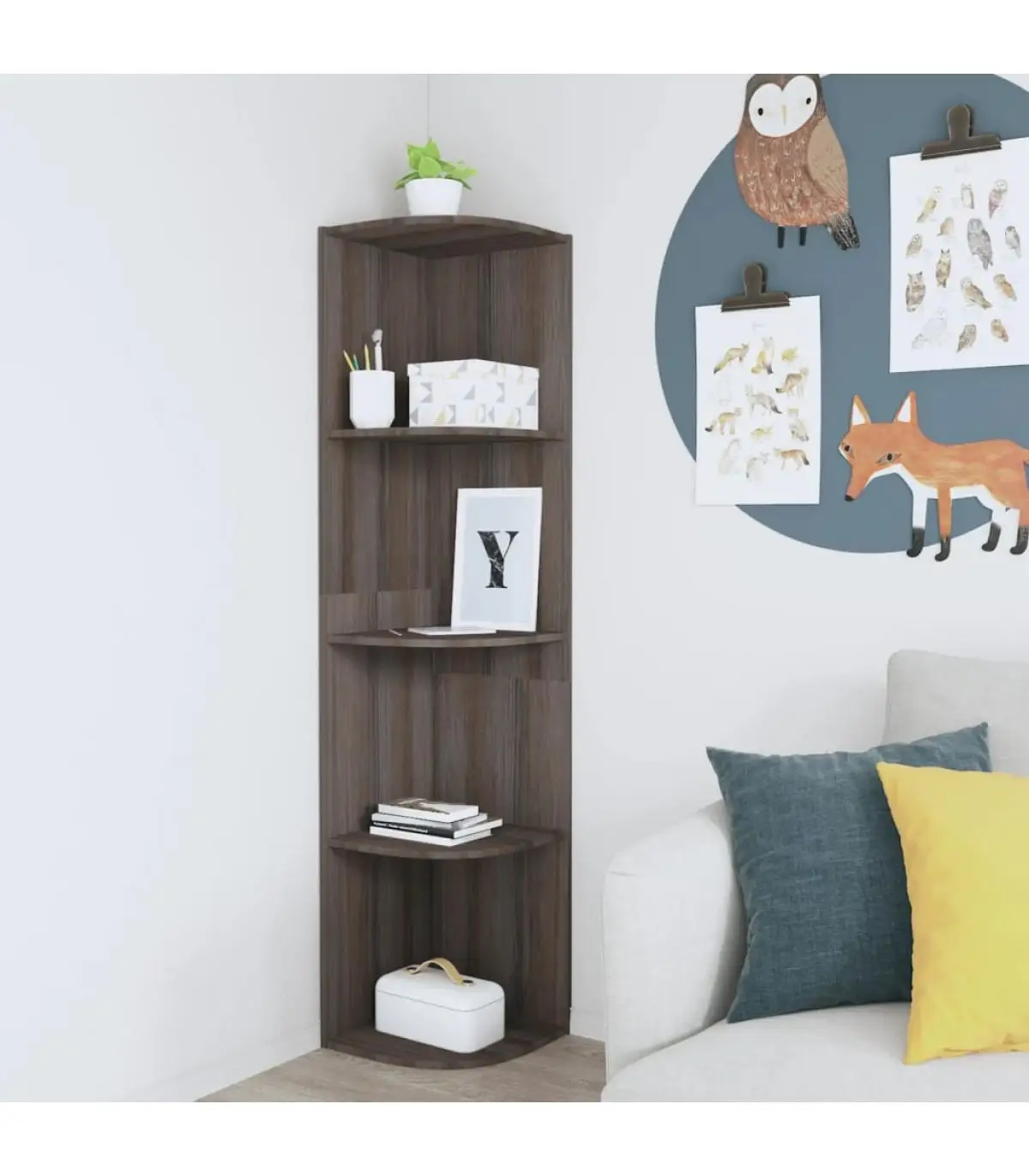 40x41,5x180cm gray chipboard standing corner shelf and shelving shelves