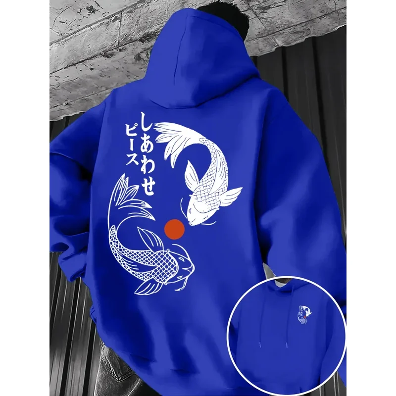 سويت شيرت رجالي بغطاء للرأس، نمط كوي - تصميم كوي هندسي وشخصيات يابانية، قابل للغسل في الغسالة #5