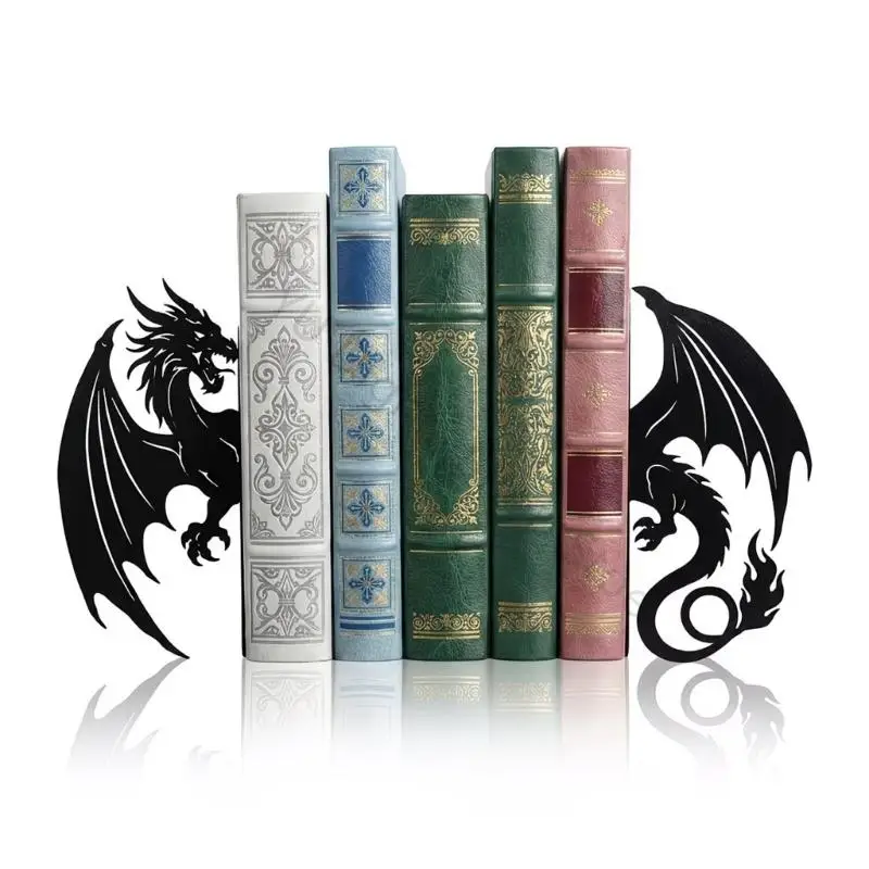 96BA Schwarzer Drachen-Bücherhalter aus Metall, Buchstützen für Leseecken und Bücherregale – Detail 6