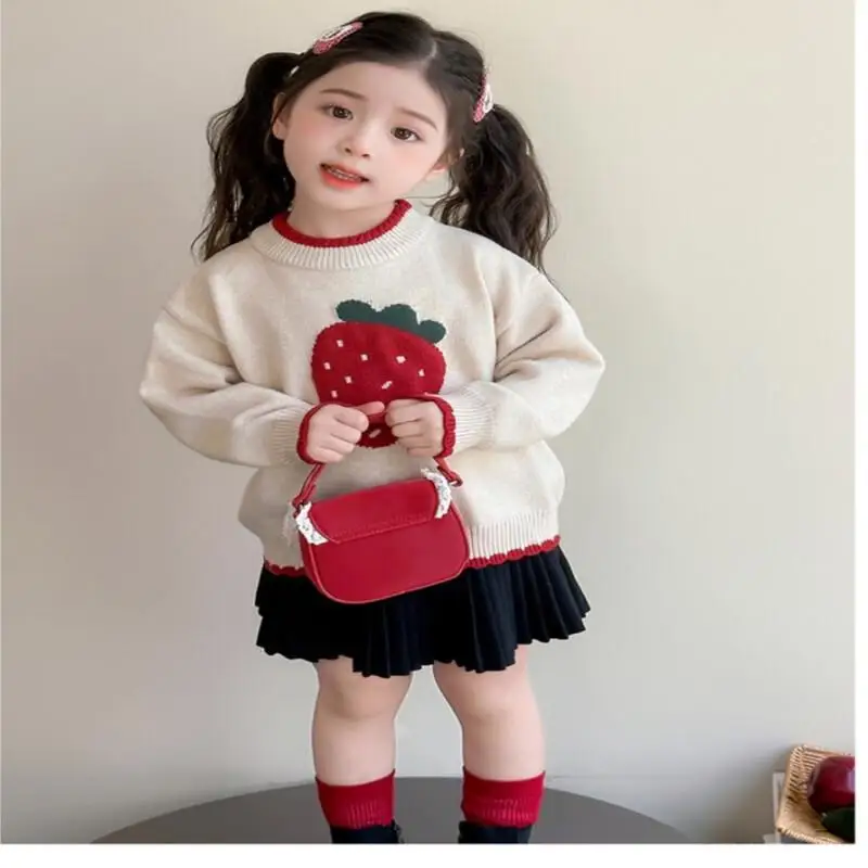 

Весенне-осенне-зимний вязаный свитер для девочек, топы с длинными рукавами, милый пуловер с героями мультфильмов, удобная детская одежда для детей 4-8 лет