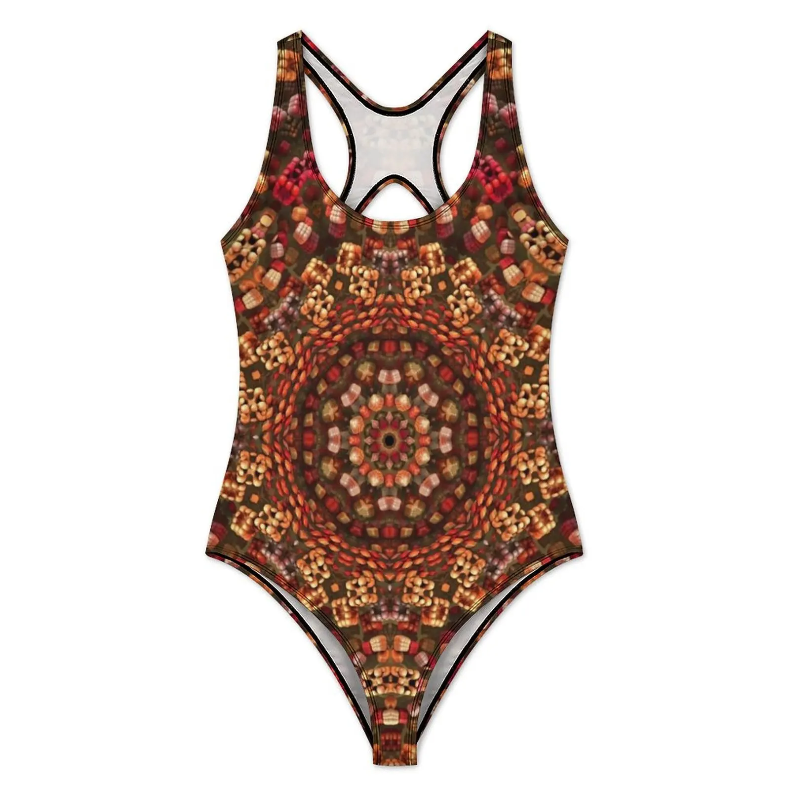 Colorful Beads Print Swimsuit Sexy Retro Mandala One Piece Swimwear Push Up Swimsuits Trendy Vacation Bath Beachwear