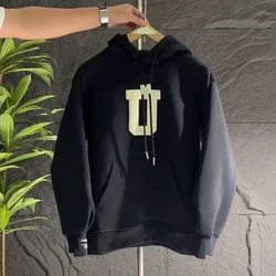 New thickened trendy American hooded sweatshirt for men with a sense of luxury loose and versatile letter long sleeved casual