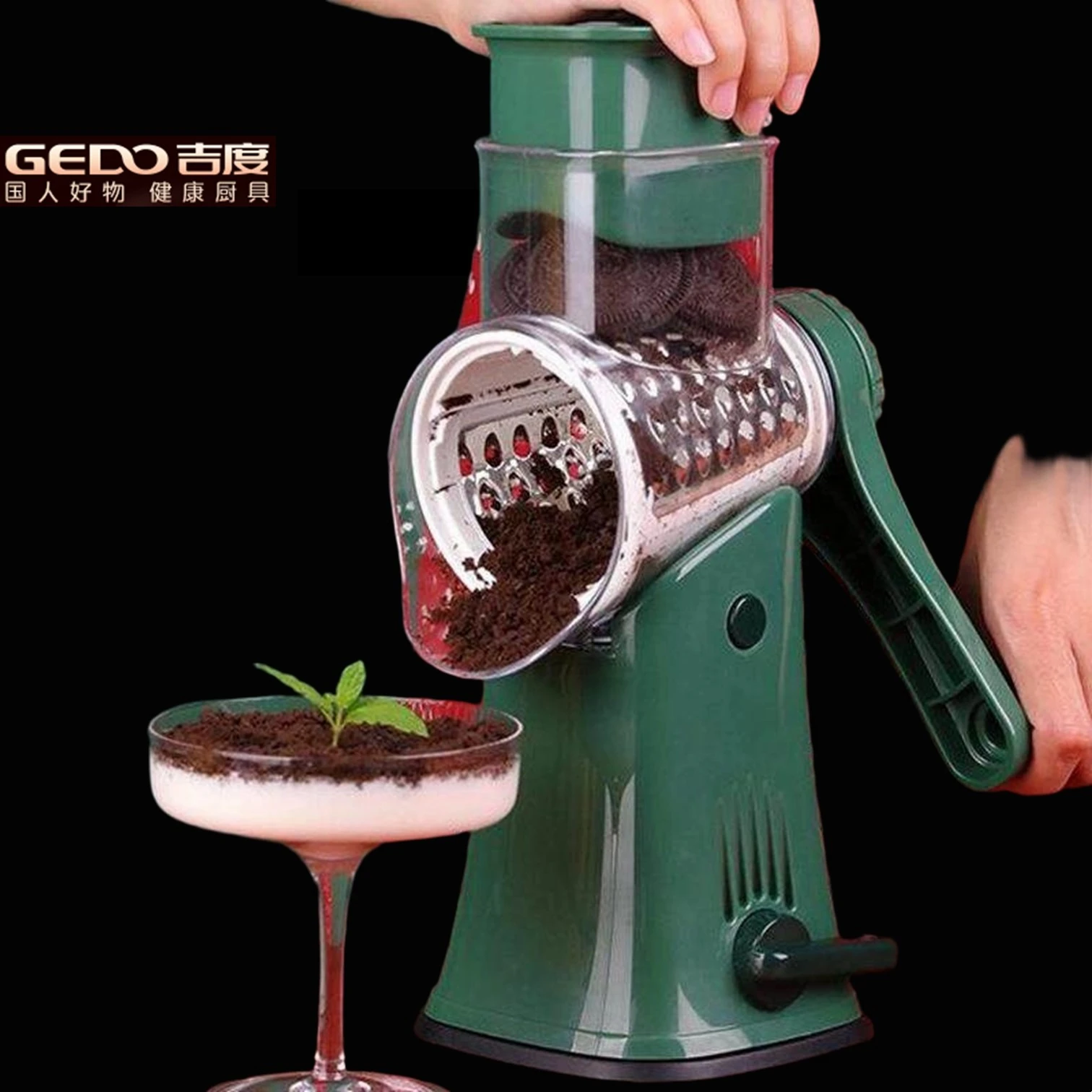 GEDO LFGB Certification Manual Kitchen Grater Efficient Rotary Slicer with 6 Kinds of Blade Magic Chopper for Carrot Potato