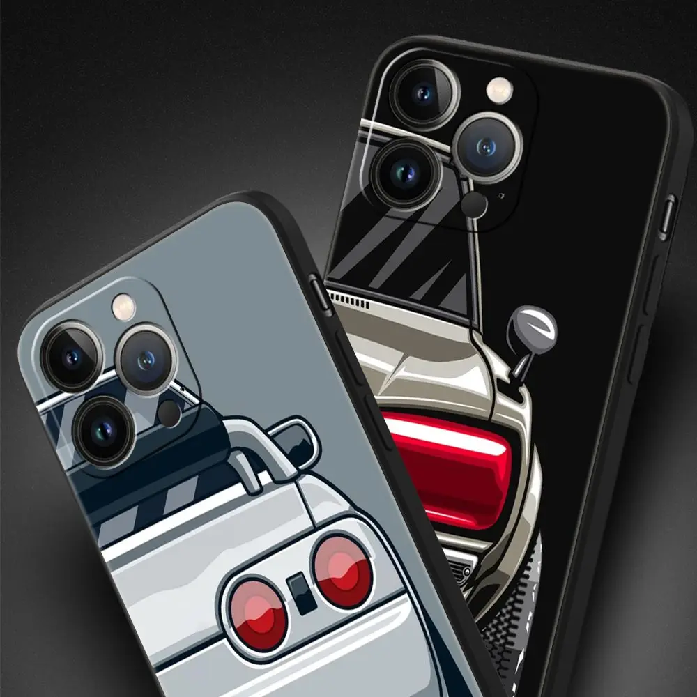 Luxury Phone Case For iPhone 11 12 13 15 16 14 Pro Max X XR XS 7 8 Plus 2020 Black Silicone Cover Funda Japan JDM Sports Car