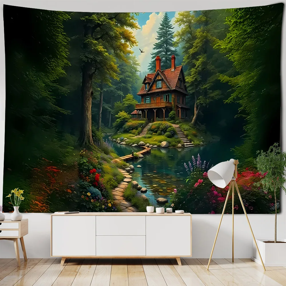

Tropical Rainforest Landscape Tapestry Jungle Flower Printing Wall Hanging House Living Room Wall Decoration Background Poster