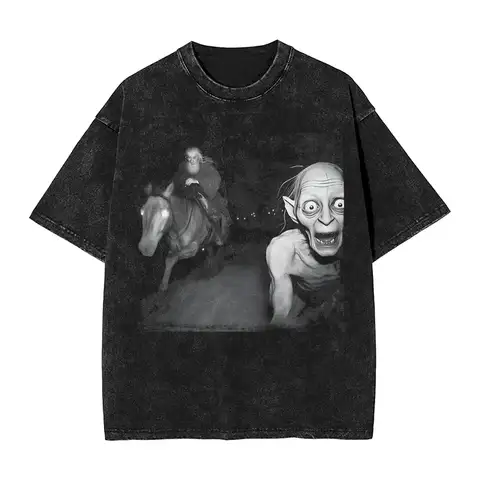 Gollum Lords Rings Funny Meme T Shirts Hip Hop Washed Short Sleeve Harajuku T-Shirt Casual for Men Women Streetwear Printed Tees