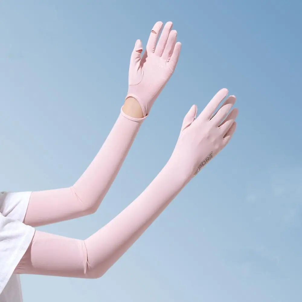 Breathable Elastic Long Ice Silk Sleeves Thin Solid Color Sunscreen Arm Covers UV Insulation Anti-UV Cycling Gloves Women