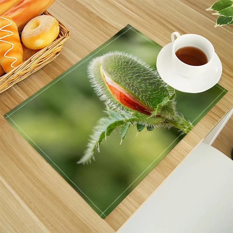 الخشخاش الزهور طباعة الكتان طاولة طعام الحصير الأبجدية المطبخ تحديد الموقع 32X45cm الوقايات منصات وعاء كأس حصيرة