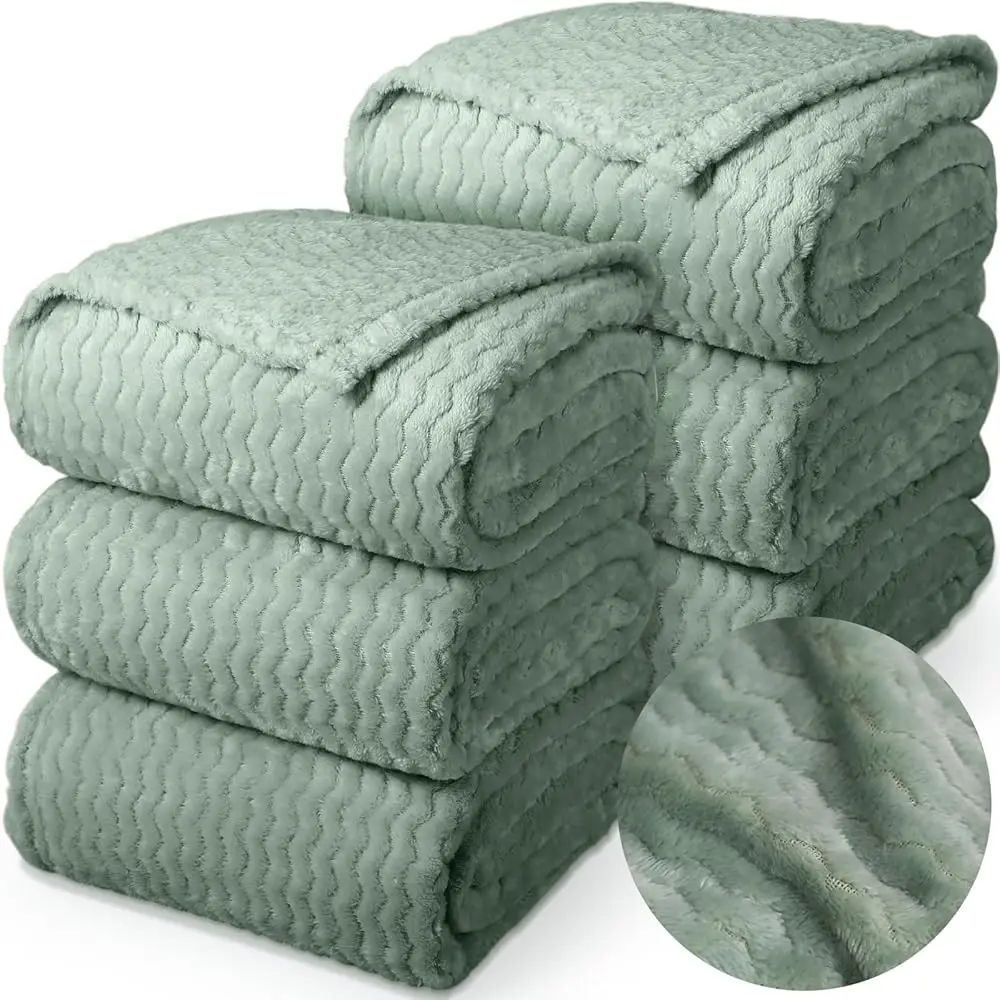 

6 Pcs Wedding Flannel Fuzzy Throw Blanket Bulk 50 X 60 H Lap Nap Blanket Wavy Soft Lightweight For Pet Couch Sofa Office