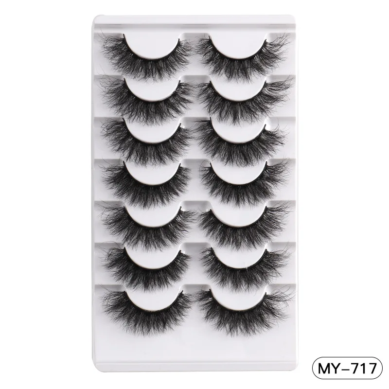 Faux Mink Natural Bagunçado Cruzam Cílios, Wispy, Fofo, Falso Cílios Extensão, Maquiagem dos Olhos, Atacado, 7 Pares